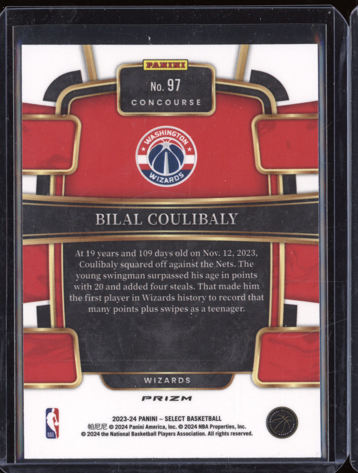 2023-24 Panini Select 97 Bilal Coulibaly Red White Blue Prizm RC