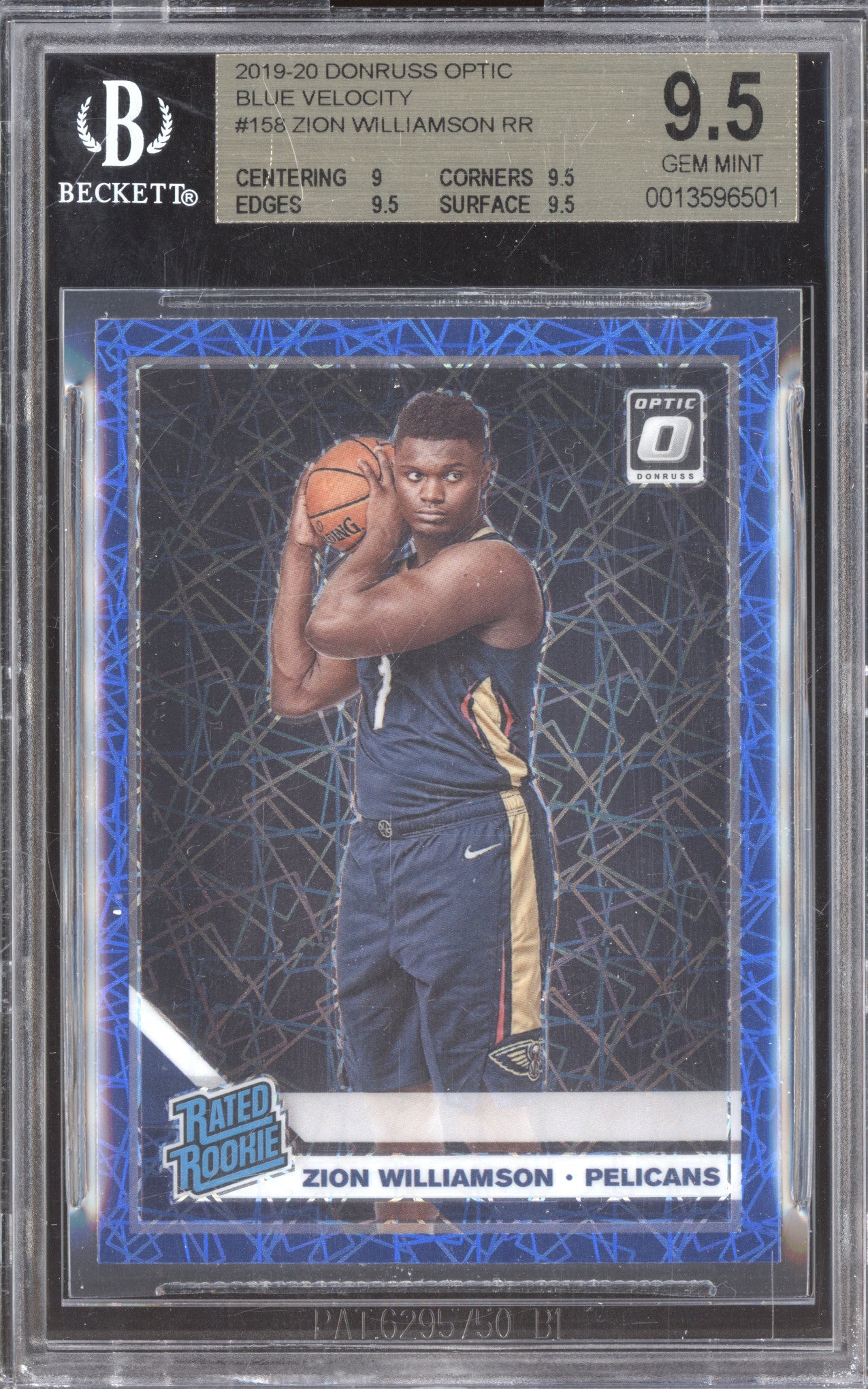 Zion Williamson 2019-20 Panini Donruss Optic 158 Blue Velocity RC BGS 9.5