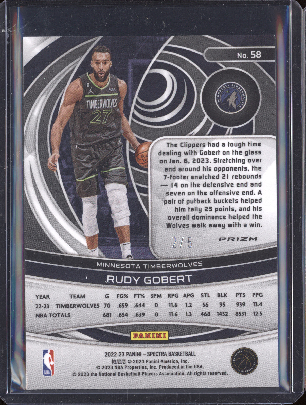 Rudy Gobert 2022-23 Panini Spectra 58 Marble 2/5