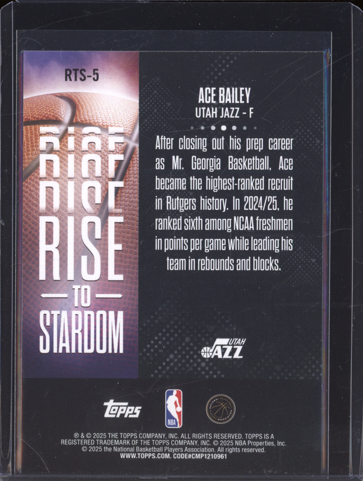 2025 NBA Basketball Topps RTS-5 Ace Bailey Rise to Stardom Rainbow Foilboard RC