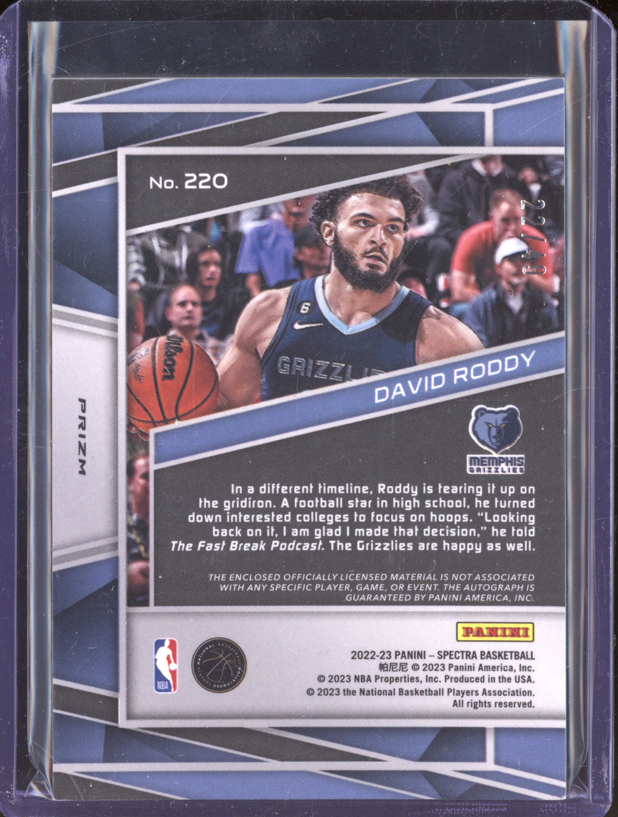 David Roddy 2022-23 Panini Spectra 220 Rookie Patch Auto Interstellar RC 22/49