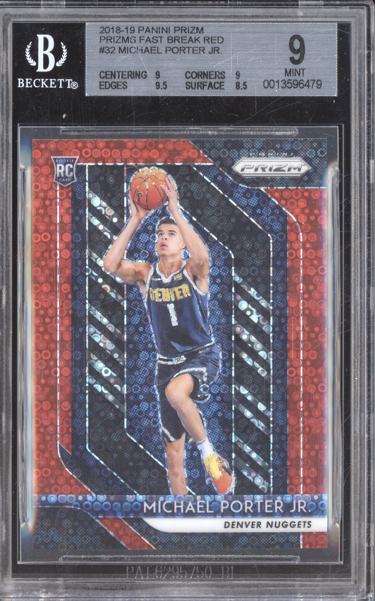 Michael Porter Jr 2018-19 Panini Prizm 32 Fast Break Red RC 51/125 BGS 9