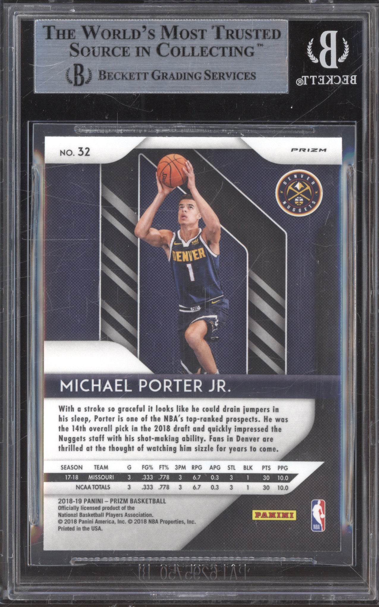 Michael Porter Jr 2018-19 Panini Prizm 32 Silver RC BGS 8.5