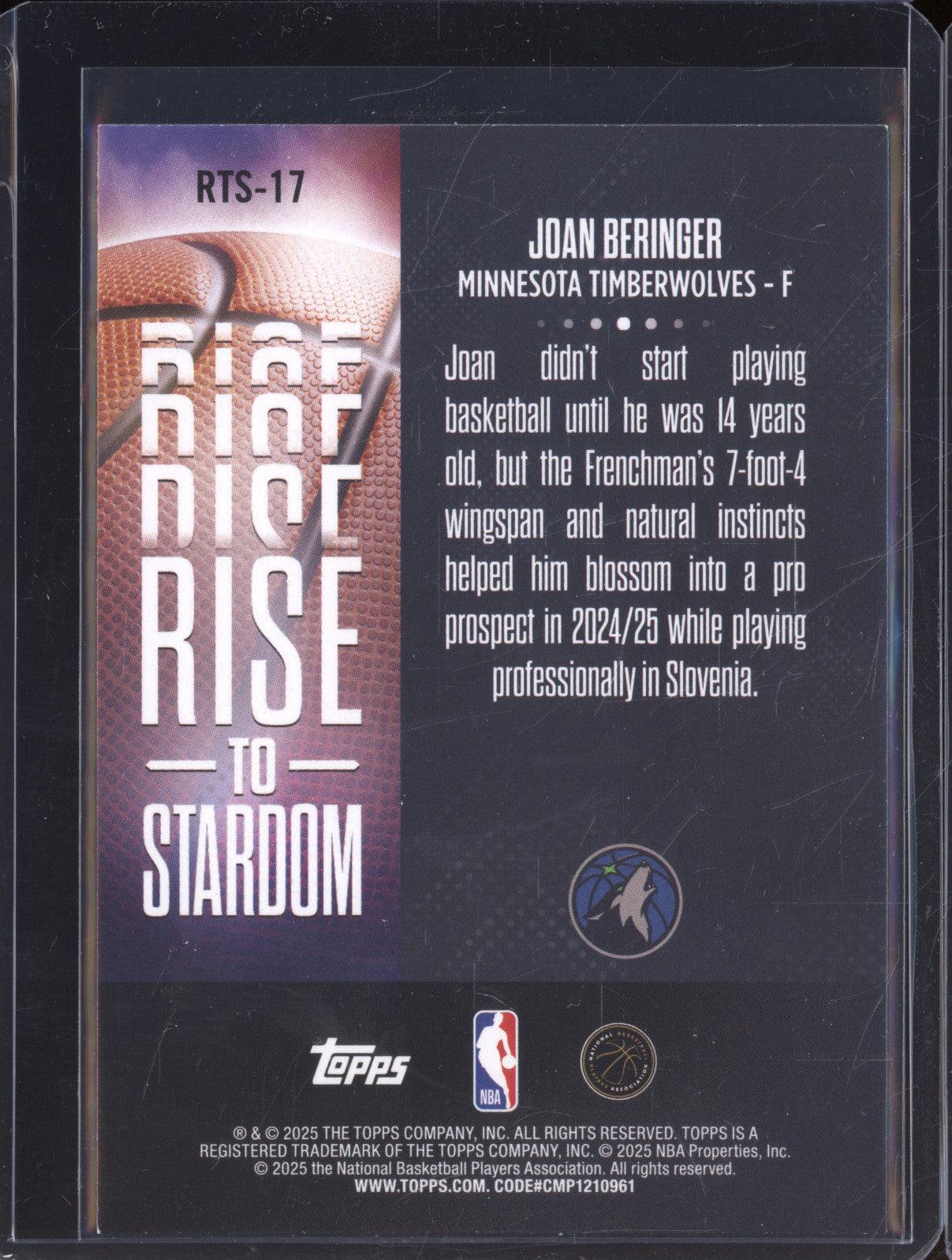 2025 NBA Basketball Topps RTS-17 Joan Beringer Rise to Stardom Rainbow RC