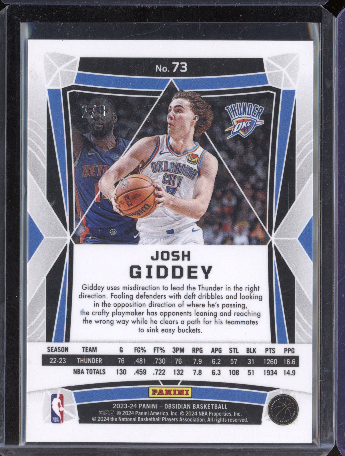 2023-24 Panini Obsidian 73 Josh Giddey Lucky Envelopes 2/8