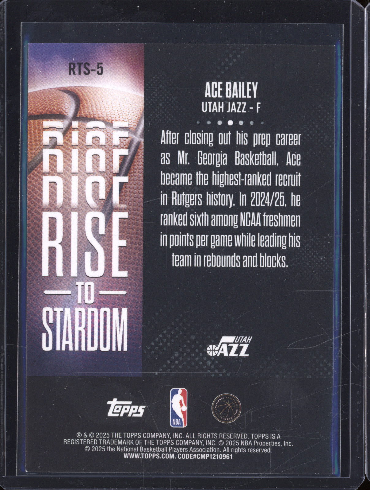 2025 NBA Basketball Topps RTS-5 Ace Bailey Rise to Stardom Rookie RC