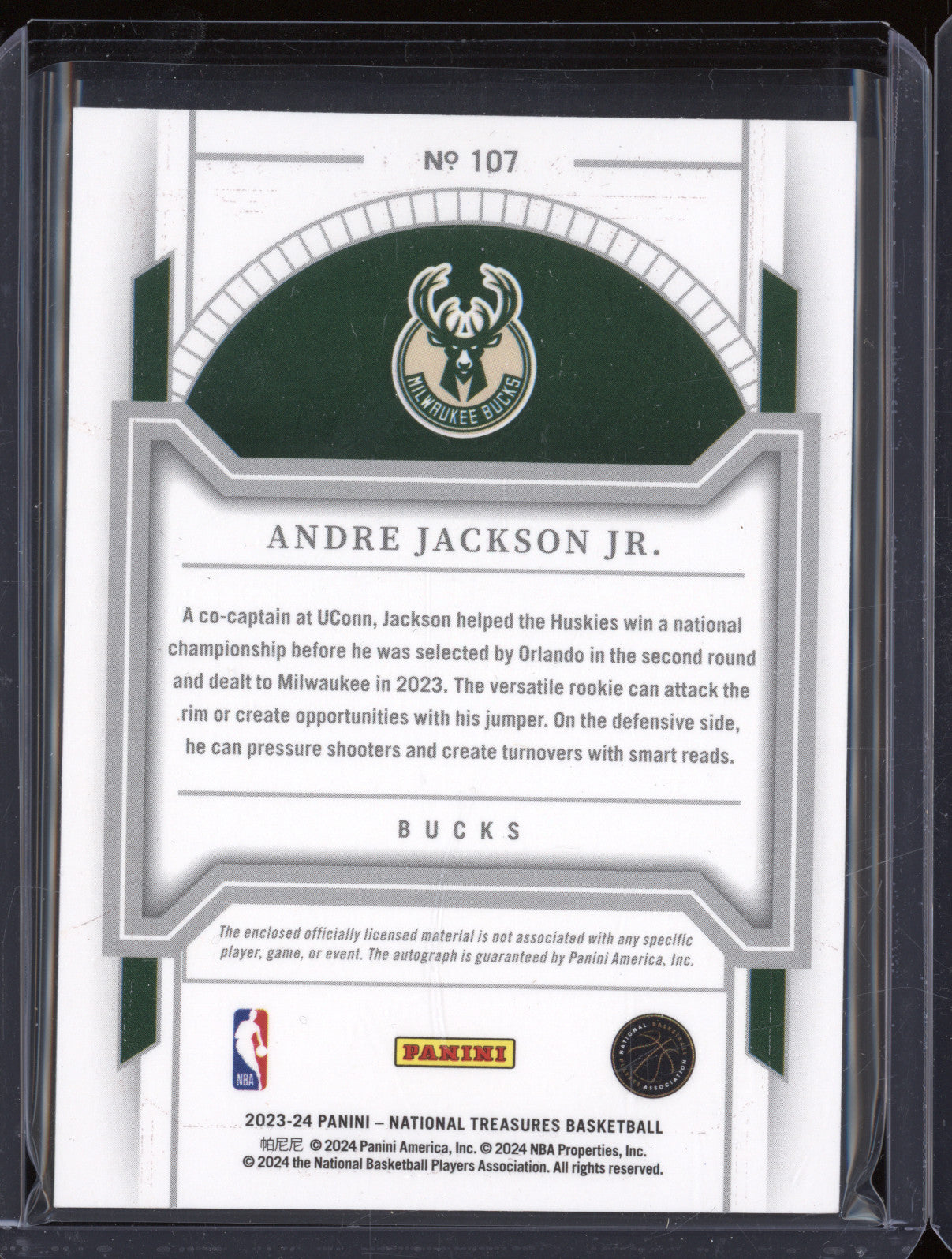 2023-24 Panini National Treasures 317 Andre Jackson Jr. Rookie Patch Auto /75 RC
