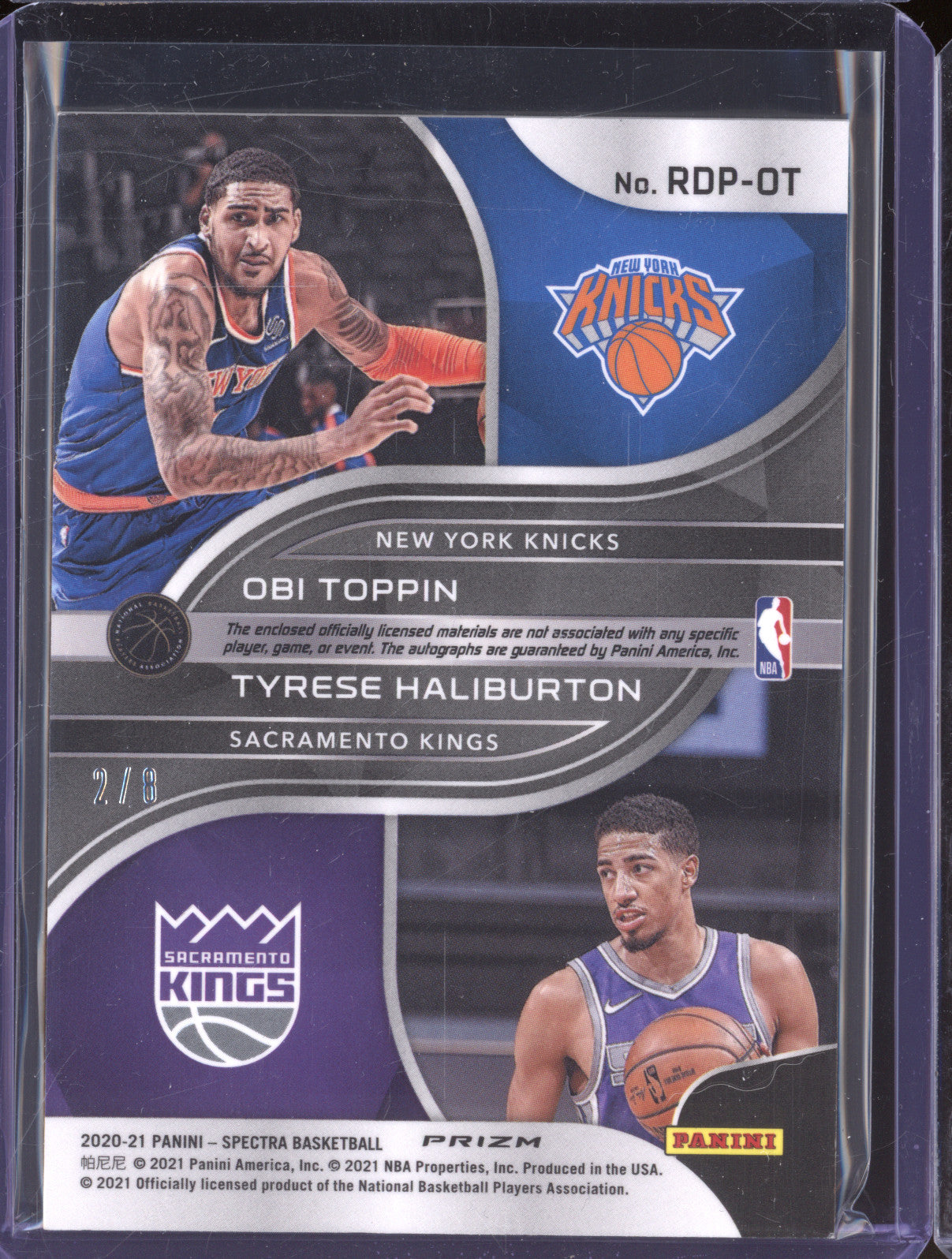 2020-21 Panini Spectra RDP-OT Tyrese Haliburton Obi Toppin Asia Gold Patch Auto