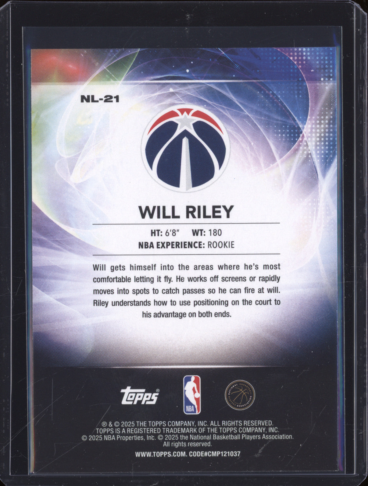2025 NBA Basketball Topps NL-21 Will Riley No Limit Rainbow Foilboard Rookie RC
