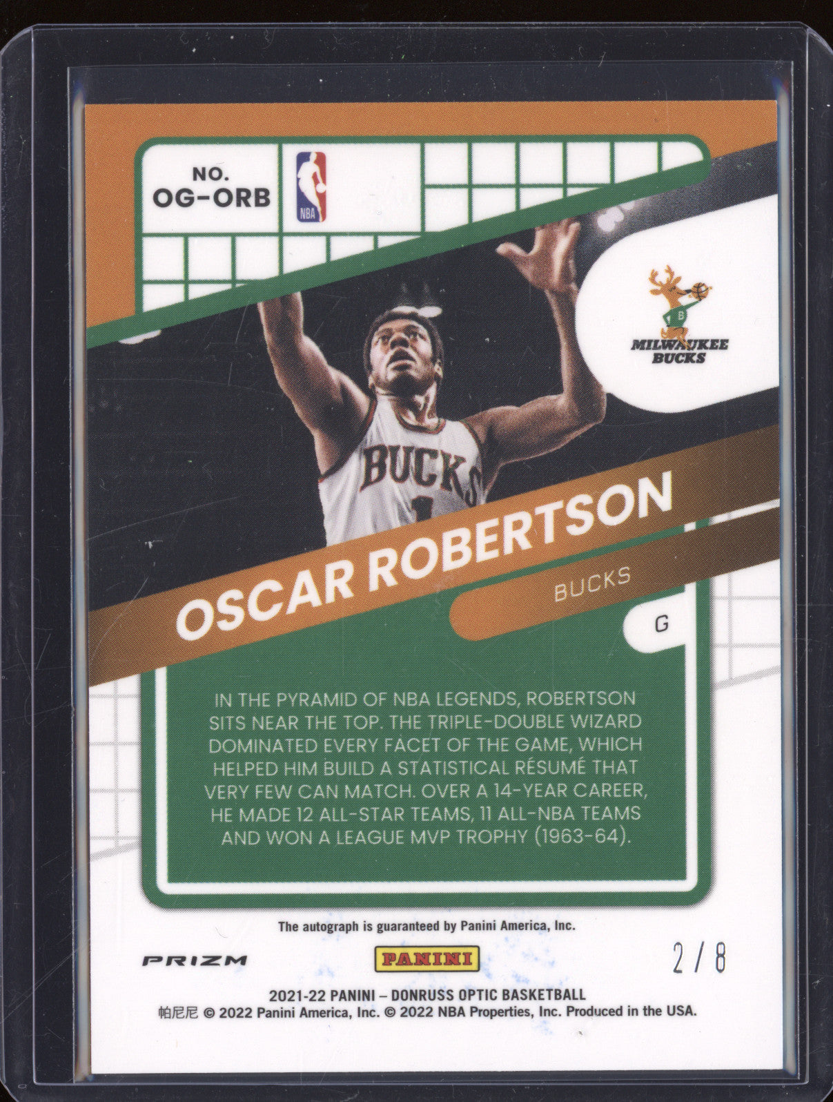 2021-2 Donruss Optic OG-OR Oscar Robertson Opti-Graphs Choice Auto 2/8