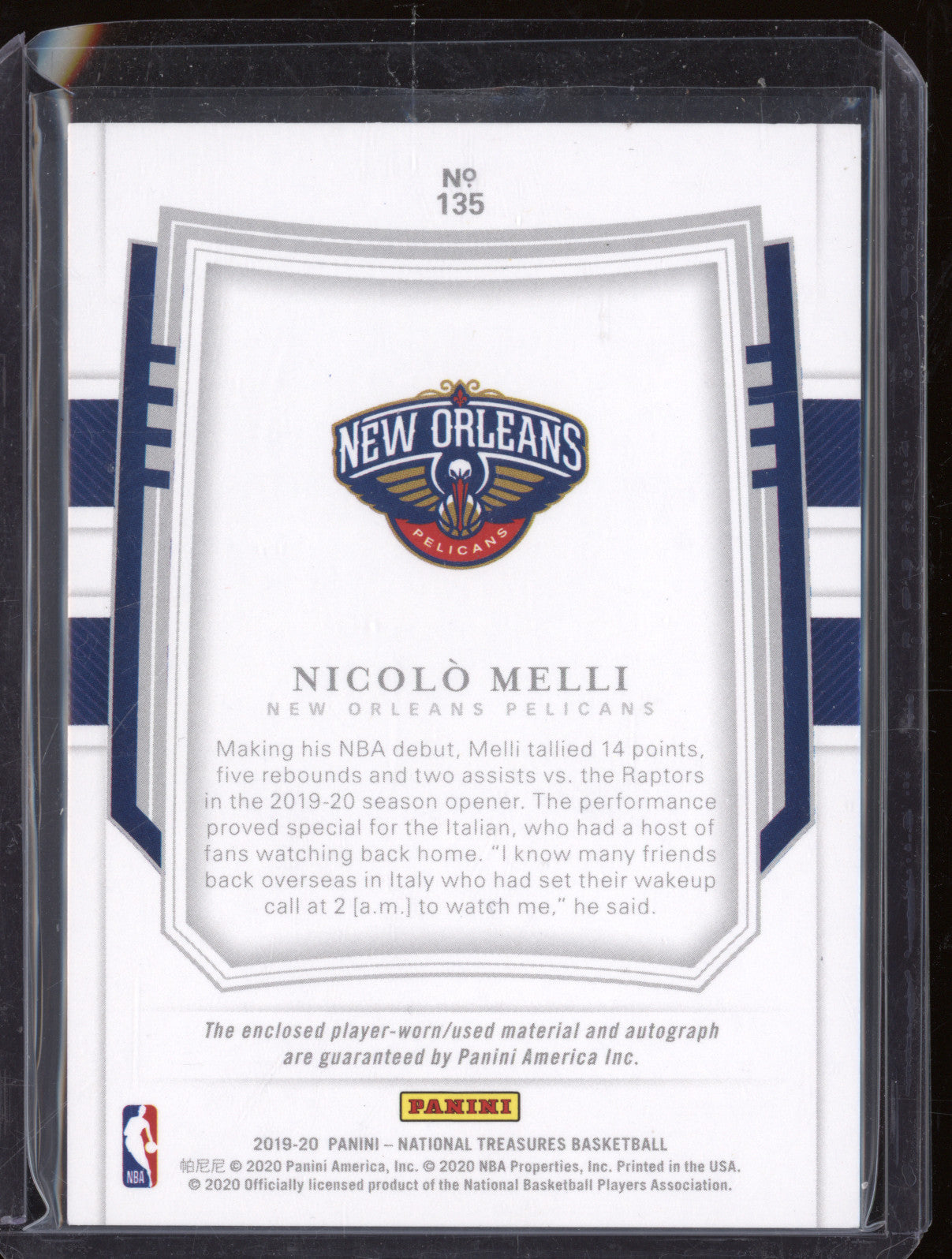 Nicolo Melli Panini National Treasures 135 Rookie Patch Auto RC 40/99