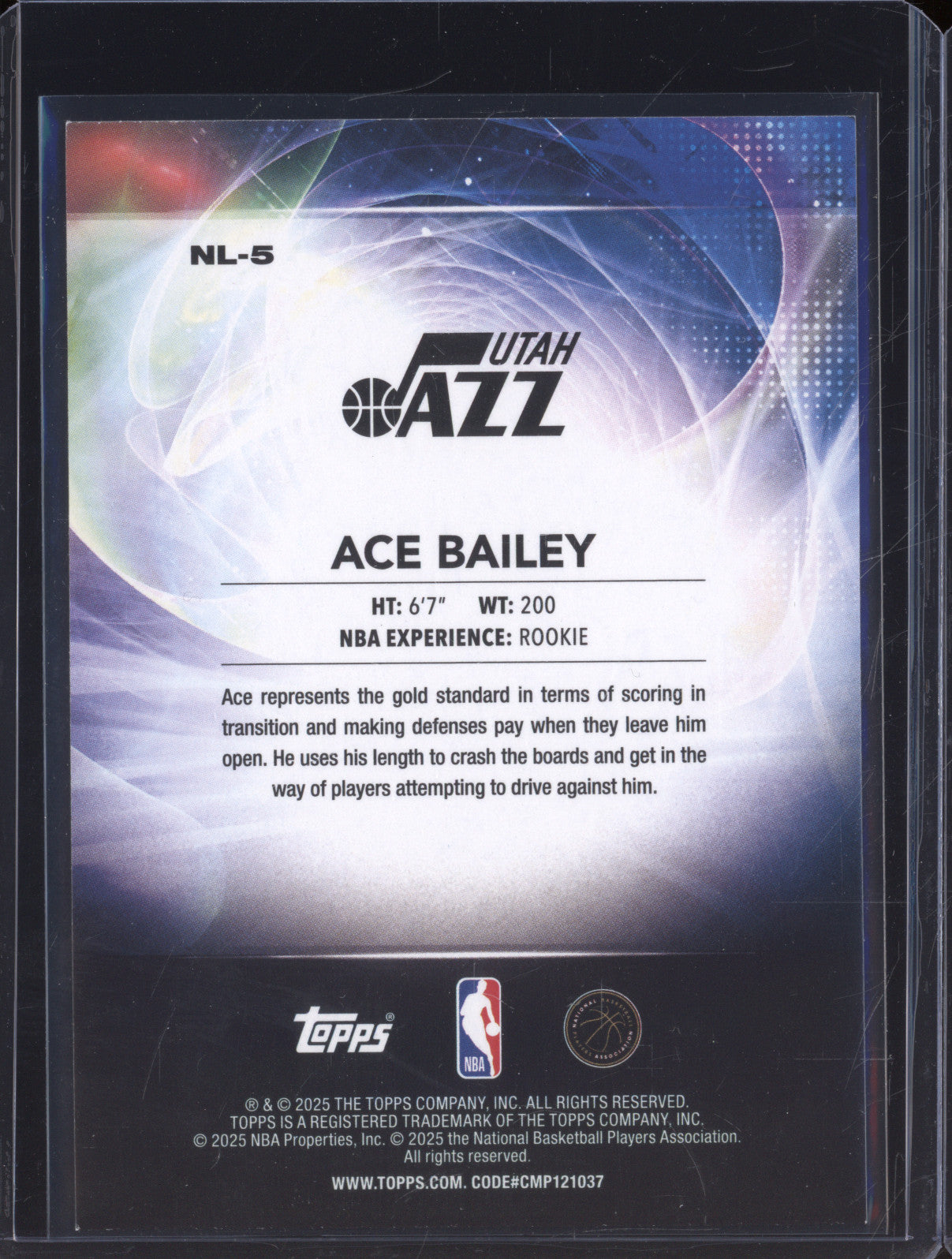 2025 NBA Basketball Topps NL-5 Ace Bailey No Limit Rookie RC