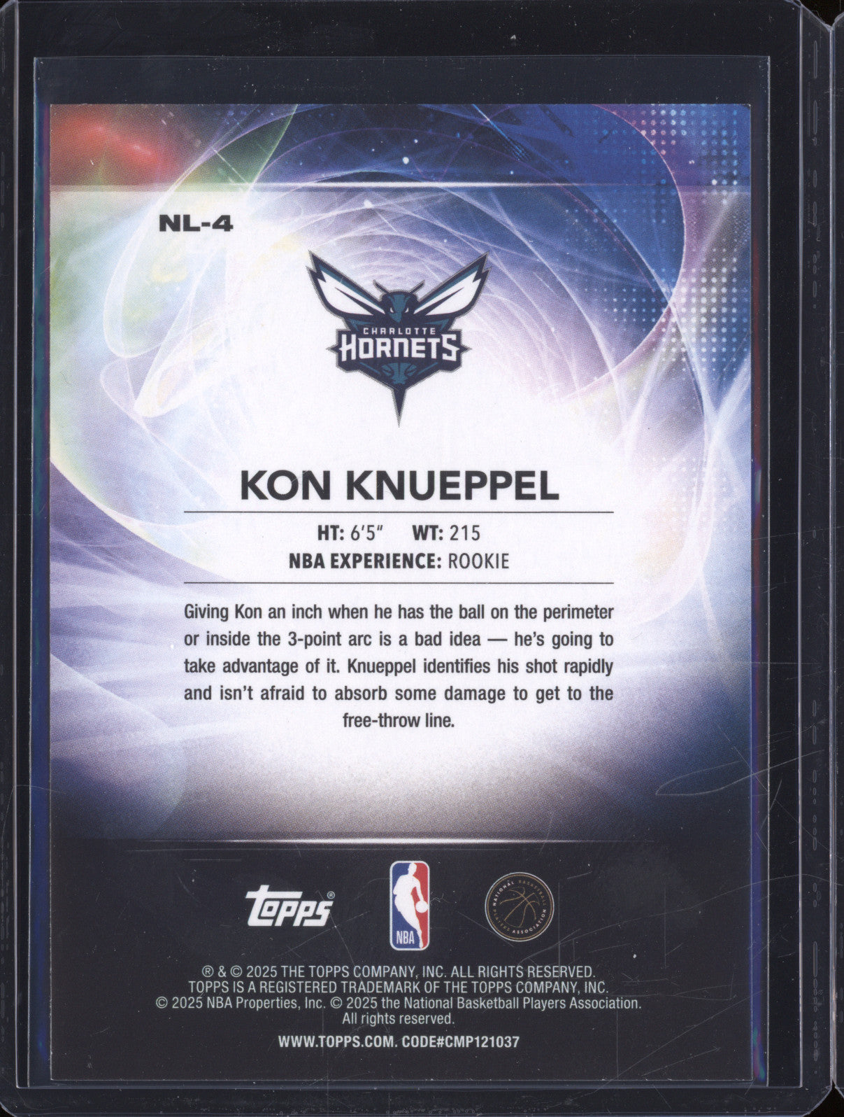 2025 NBA Basketball Topps NL-4 Kon Knueppel No Limit Rookie RC