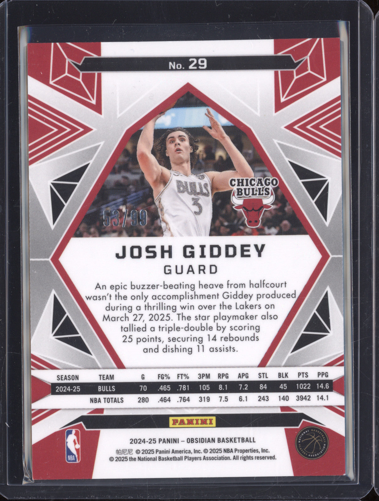 Josh Giddey 2024-25 Panini Obsidian 29 Electric Etch Bronze Flood /99