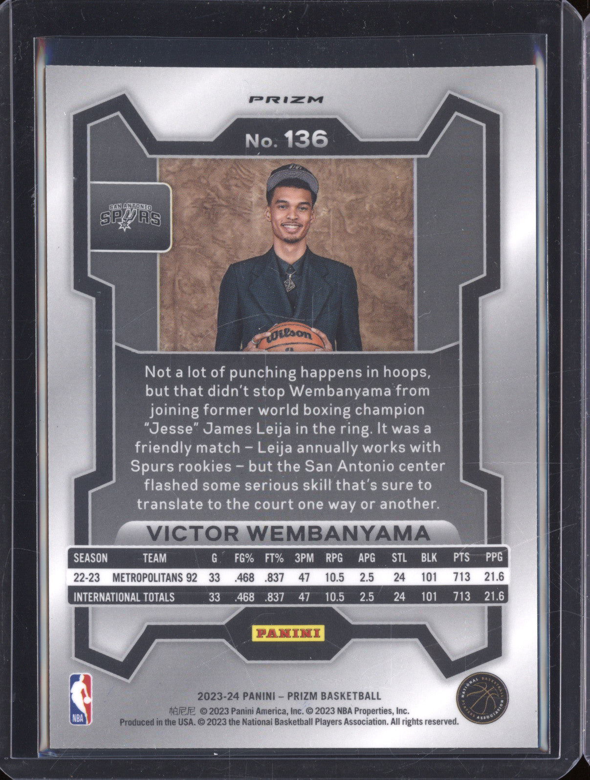2023-24 Panini Prizm 136 Victor Wembanyama Fast Break RC