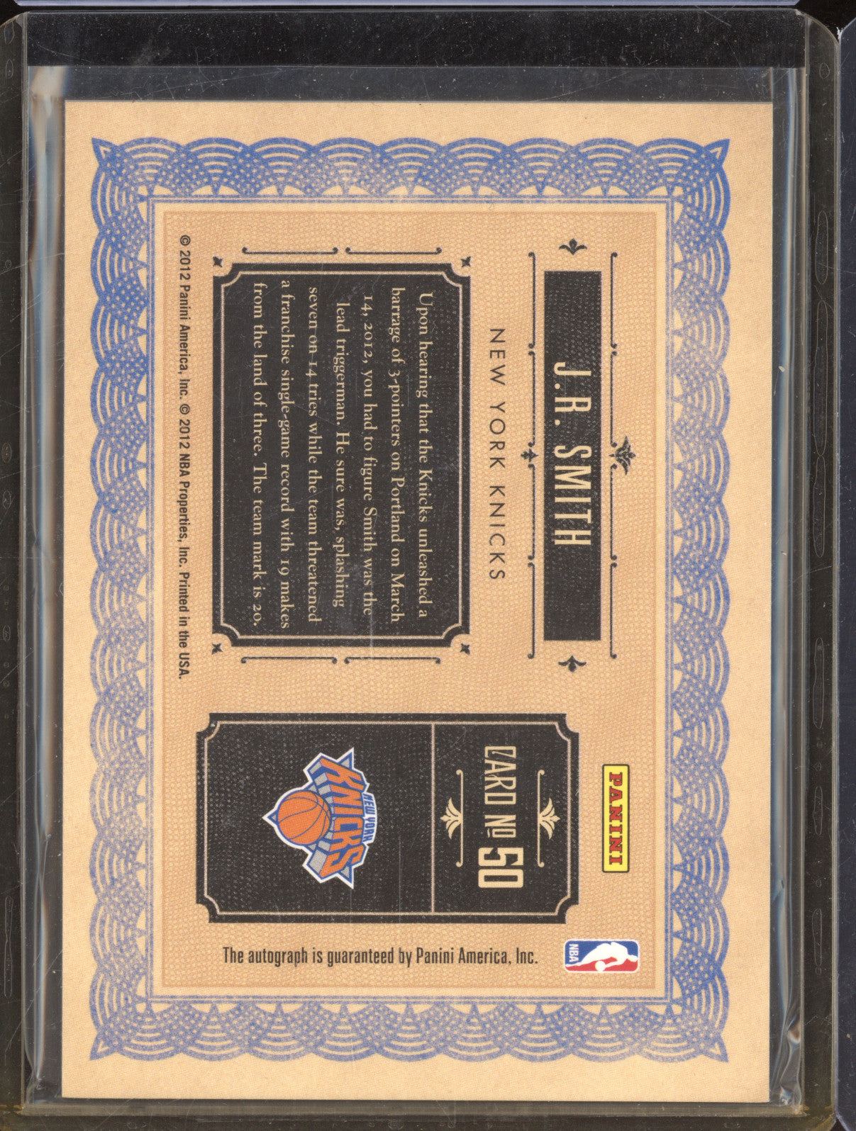 2011-12 Panini Gold Standard 50 J.R. Smith Superscribe Auto 003/149