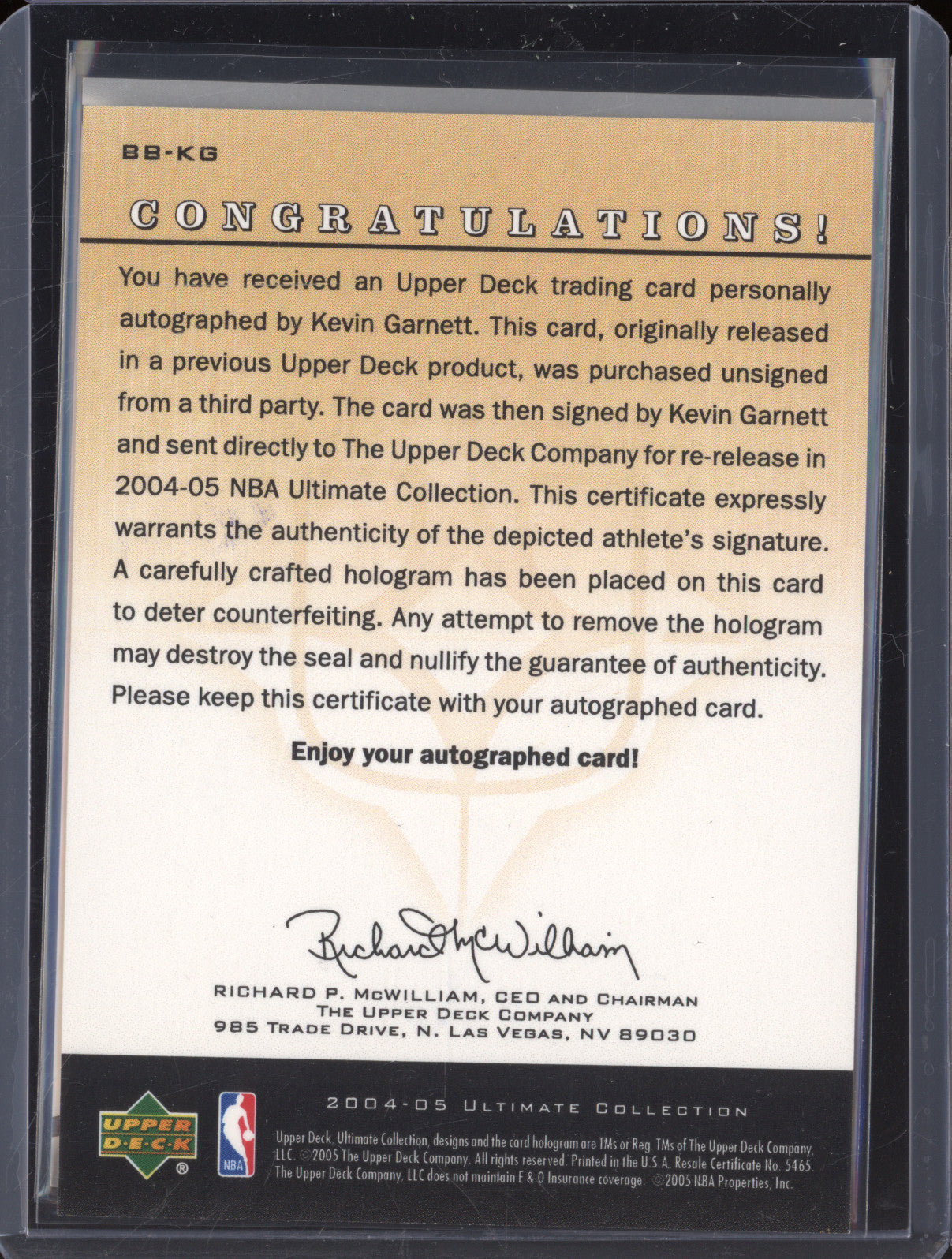 2002 Upper Deck Ovation Authentics 21 Kevin Garnett Warm-Ups Auto 07/15