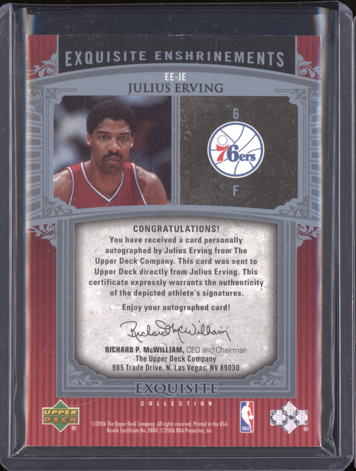 2006 Upper Deck Exquisite Collection EE-JE Julius Erving Exquisite Enshrinements Auto 10/25