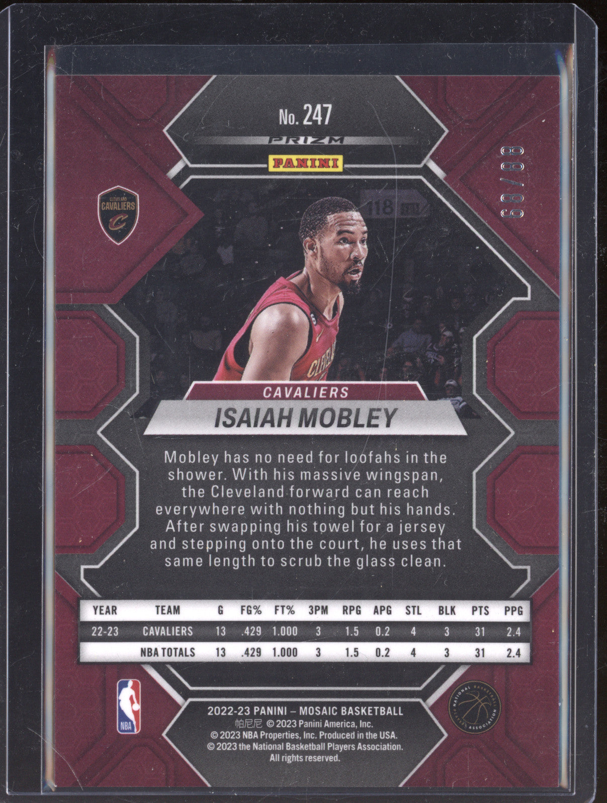 2022-23 Panini Mosaic 247 Isaiah Mobley Red/Yellow Fusion Choice Mosaic RC 68/88
