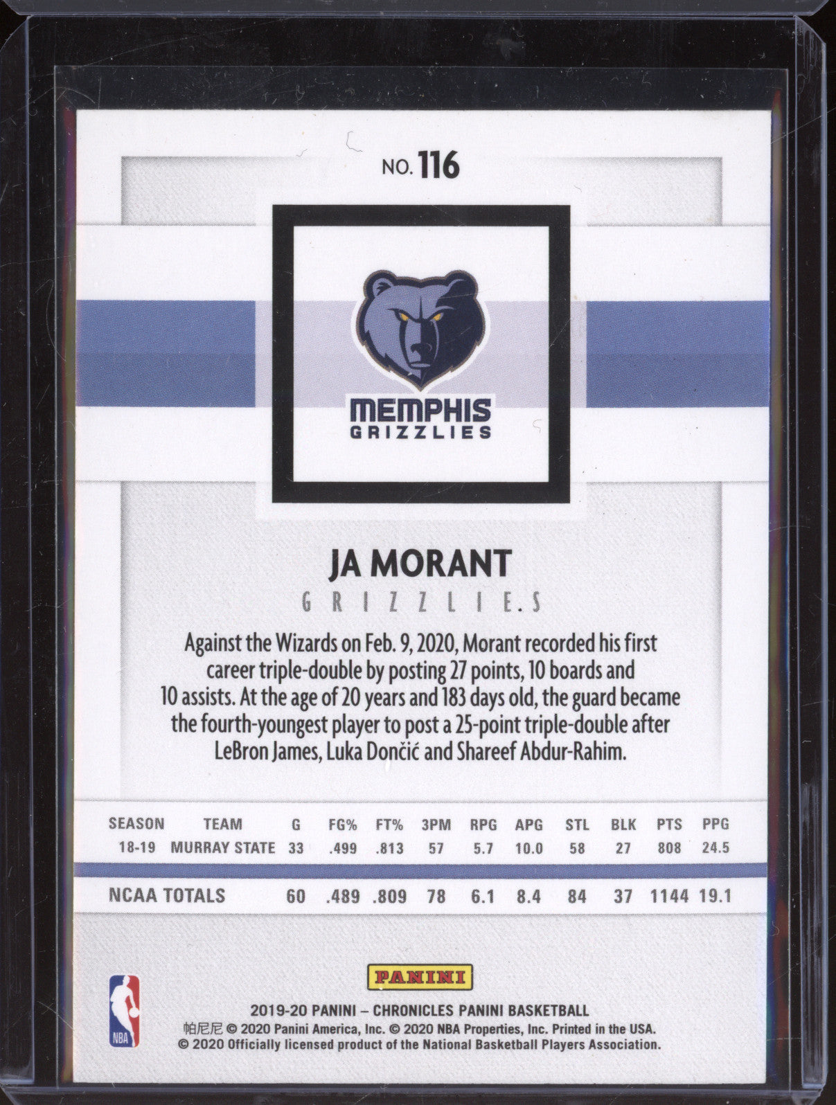 Ja Morant 2019-20 Panini Chronicles 116 RC