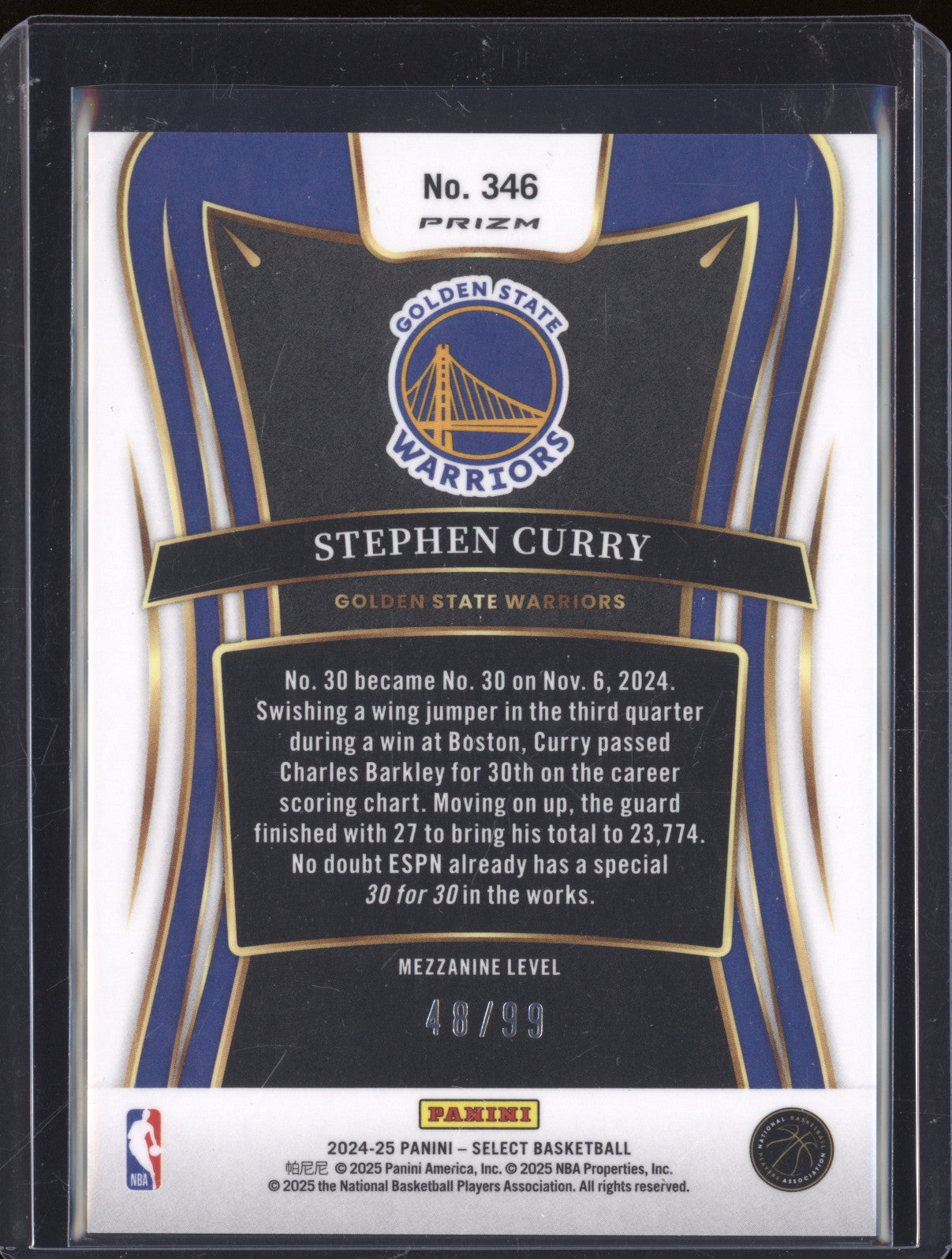 2024-25 Panini Select 346 Stephen Curry Mezzanine Flash Blue 48/99
