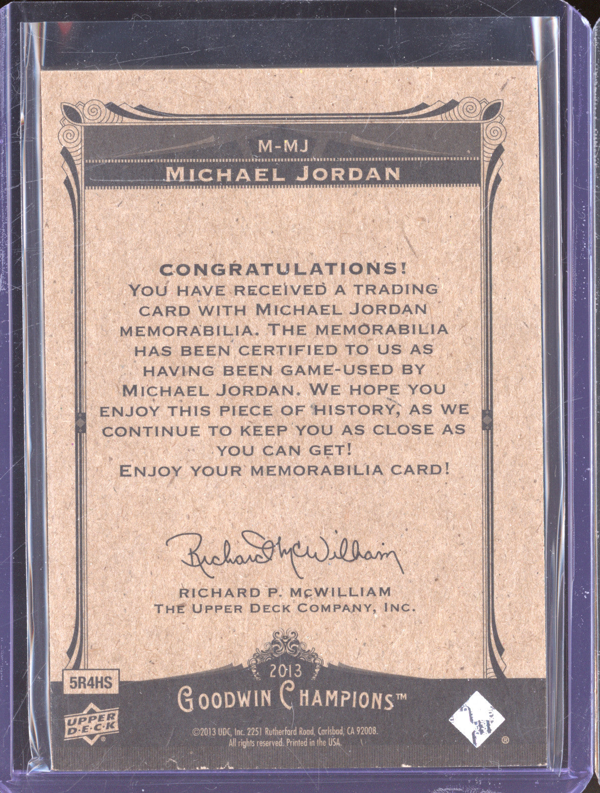 2013 Upper Deck Goodwin Champions M-MJ Michael Jordan Game Used Memorabilia