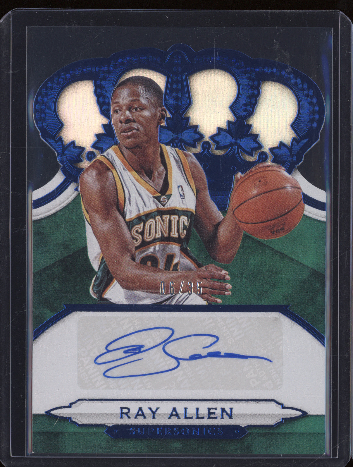 2018-19 Panini Crown Royale CA-RA Ray Allen Auto Blue 06/35
