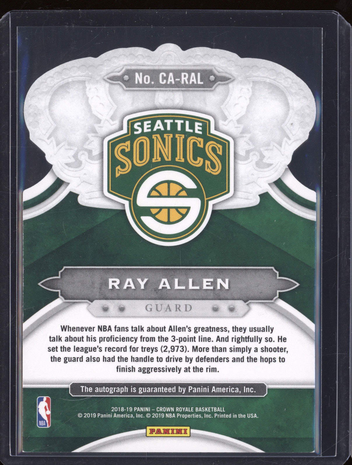2018-19 Panini Crown Royale CA-RA Ray Allen Auto Blue 06/35