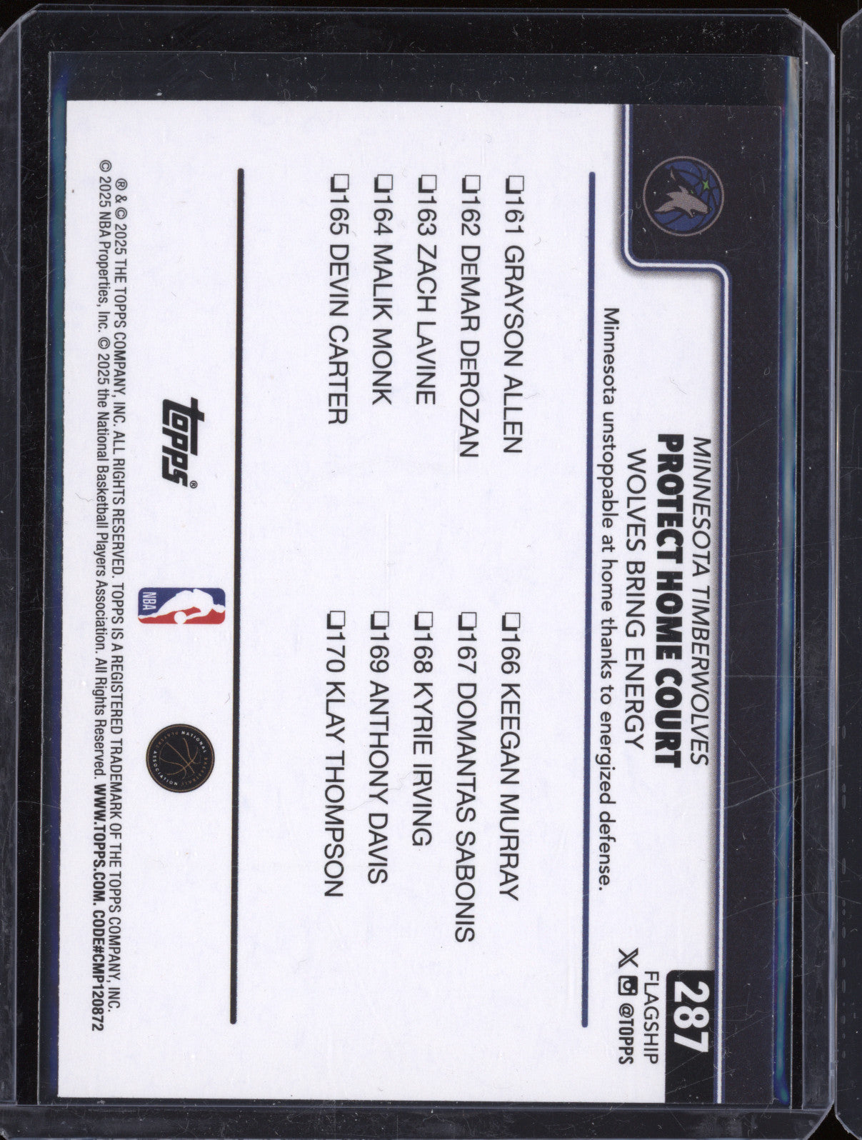 2025 NBA Basketball Topps 287 Wolves Bring Energy Gold 790/2025