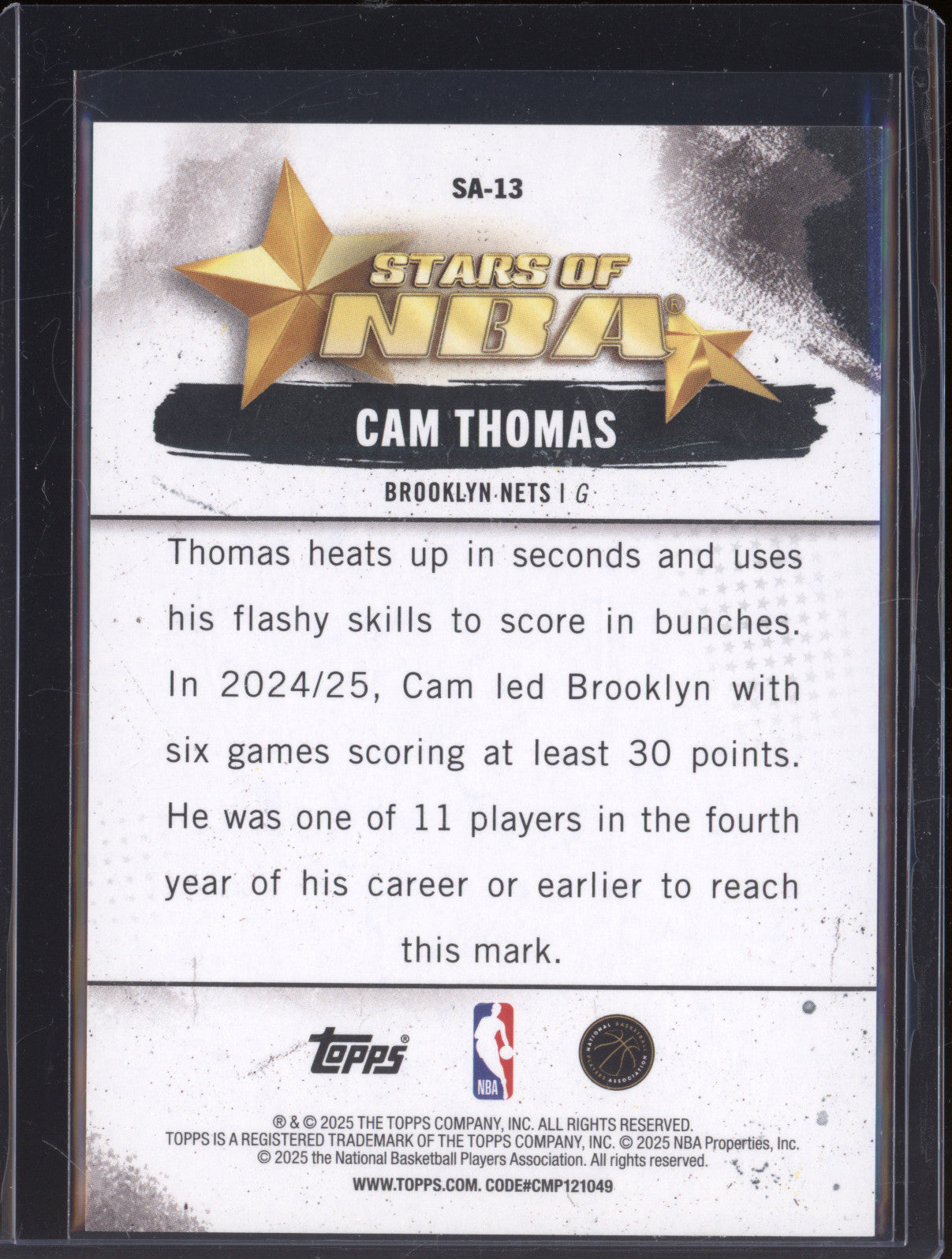 2025 NBA Basketball Topps Stars of the NBA SA-13 Cam Thomas Gold 27/50