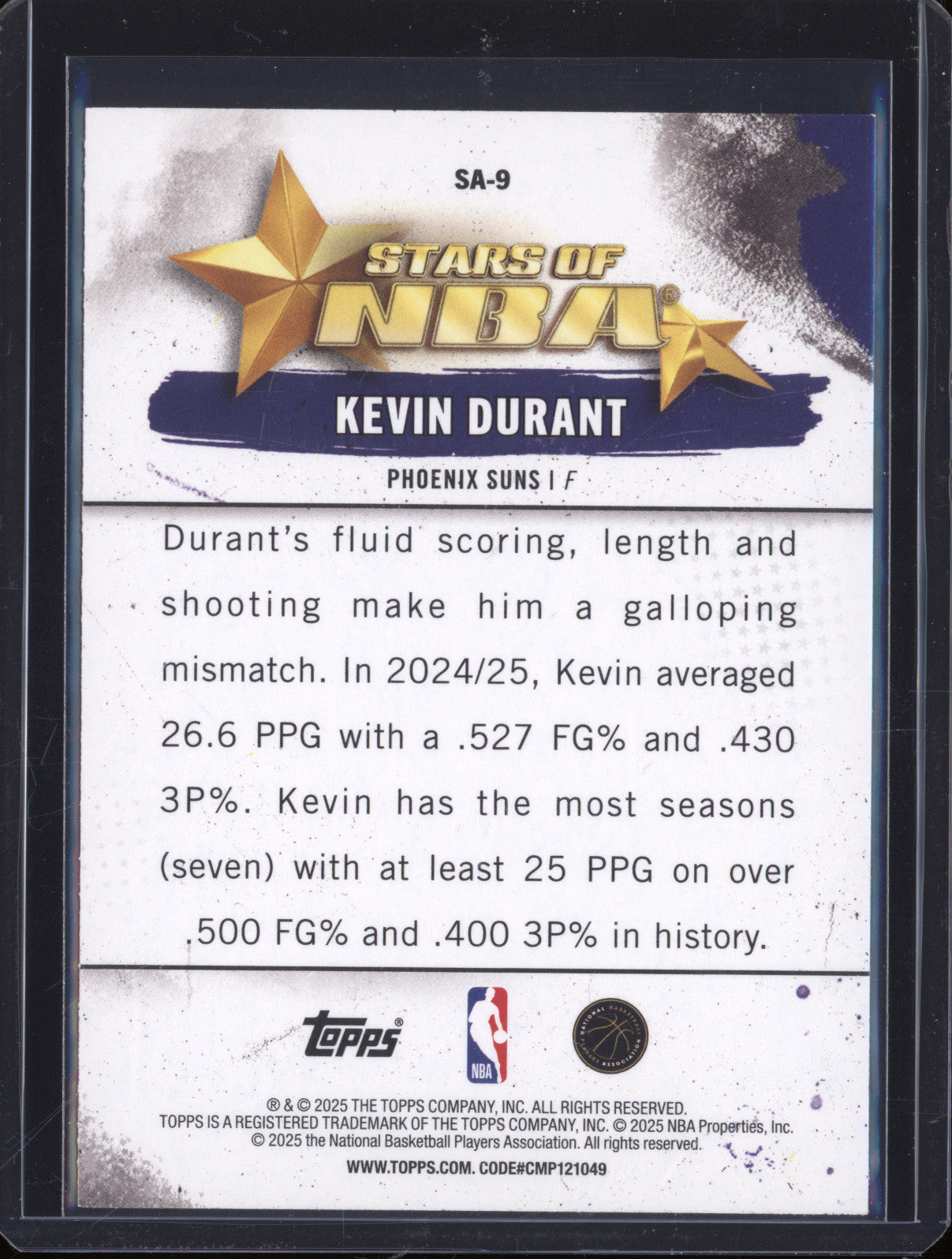 2025 NBA Basketball Topps SA-9 Kevin Durant Stars of the NBA Blue /150