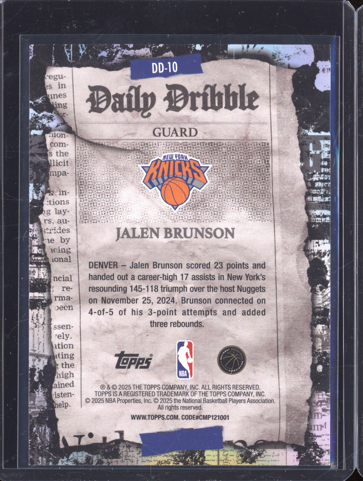 2025 NBA Basketball Topps Jalen Brunson DD-10 Daily Dribble