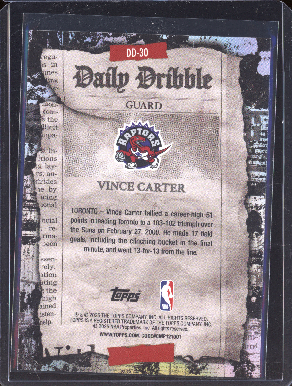 2025 NBA Basketball Topps Vince Carter DD-30 Daily Dribble