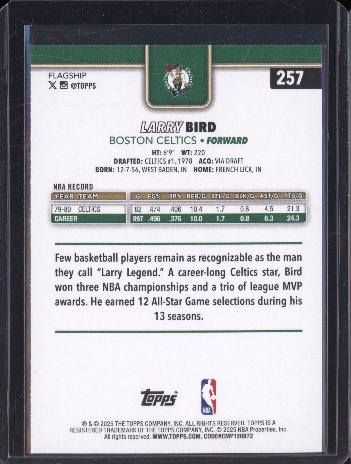 2025 NBA Basketball Topps Larry Bird 257 Rainbow Foilboard