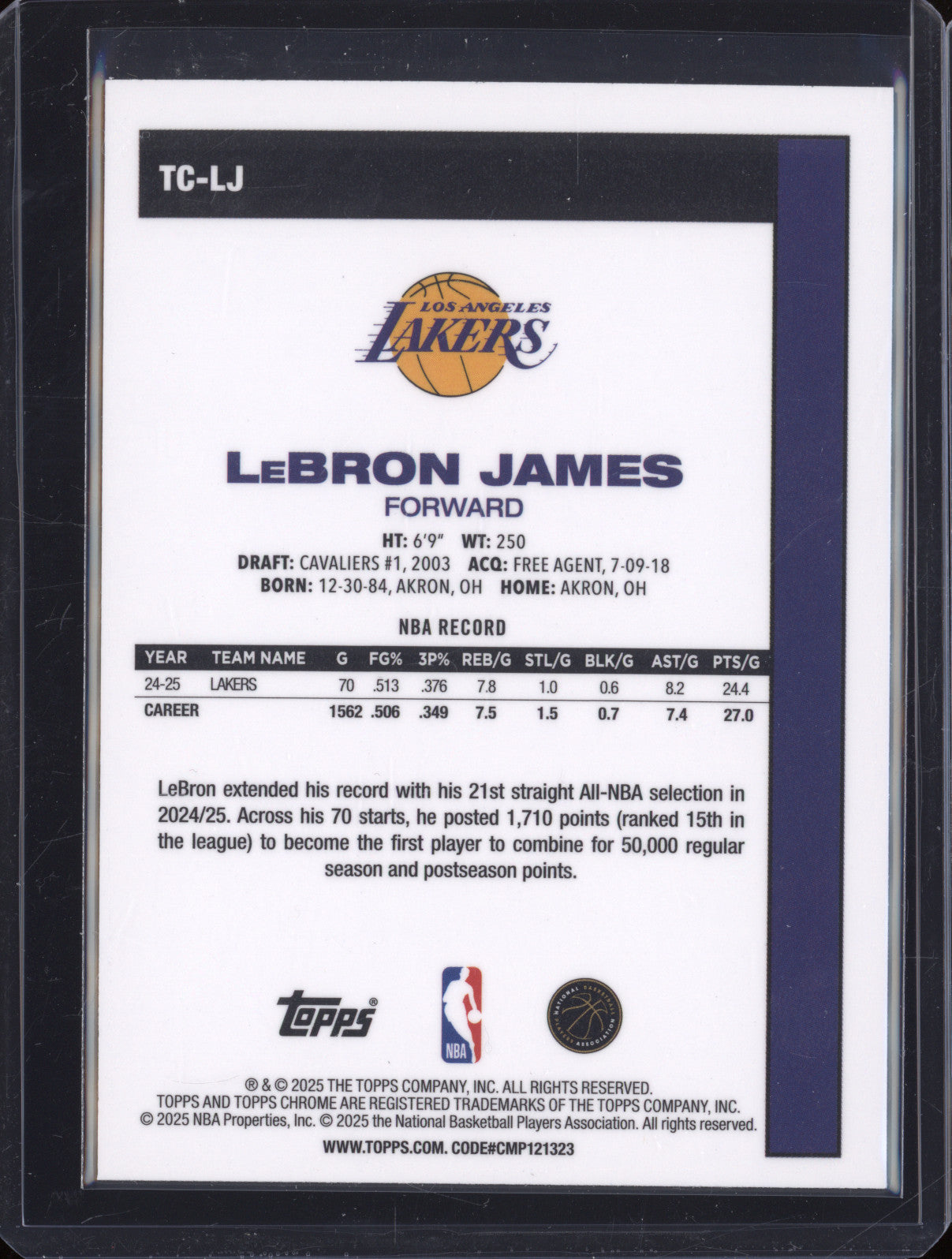 2025 NBA Basketball Topps LeBron James TC-LJ 1980 Chrome