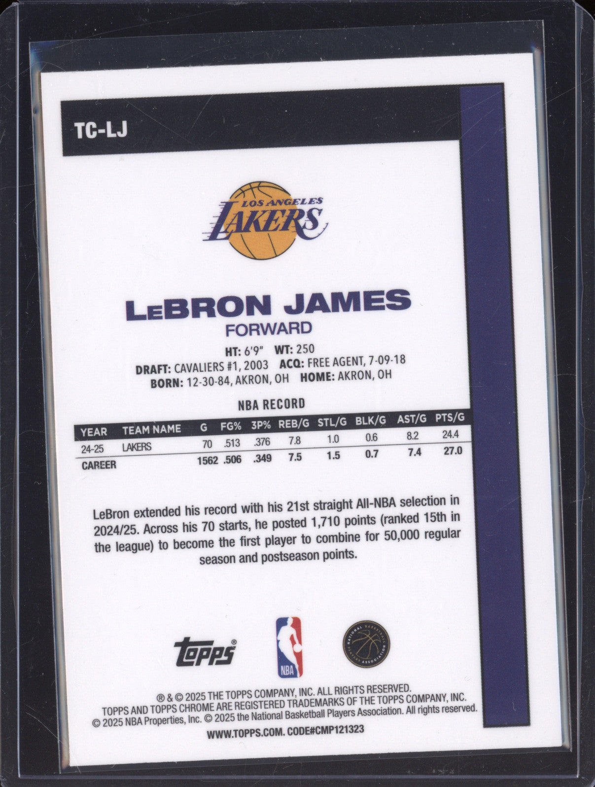2025 NBA Basketball Topps LeBron James TC-LJ 1980 Chrome
