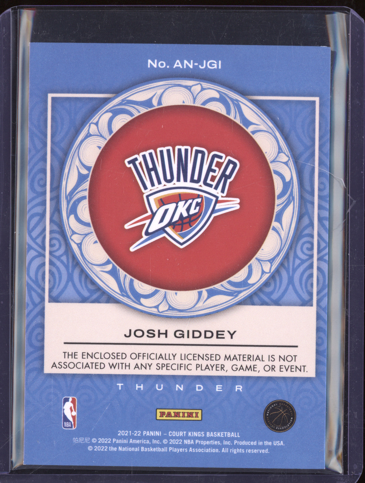 Josh Giddey 2021-22 Panini Court Kings AN-JGI Art Nouveau RC
