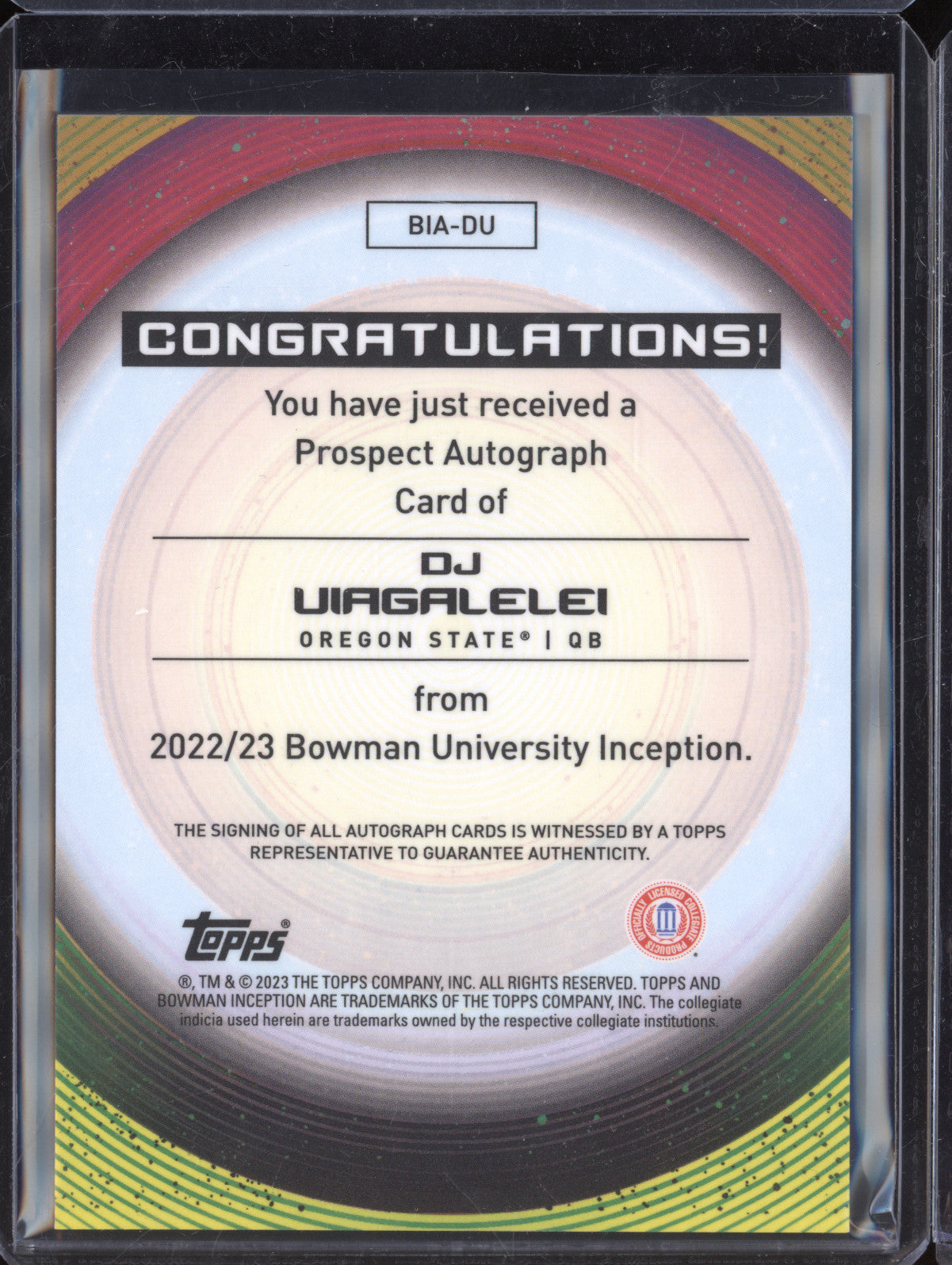 DJ Uiagalelei 2023 Bowman University Inception BIA-DU Autograph
