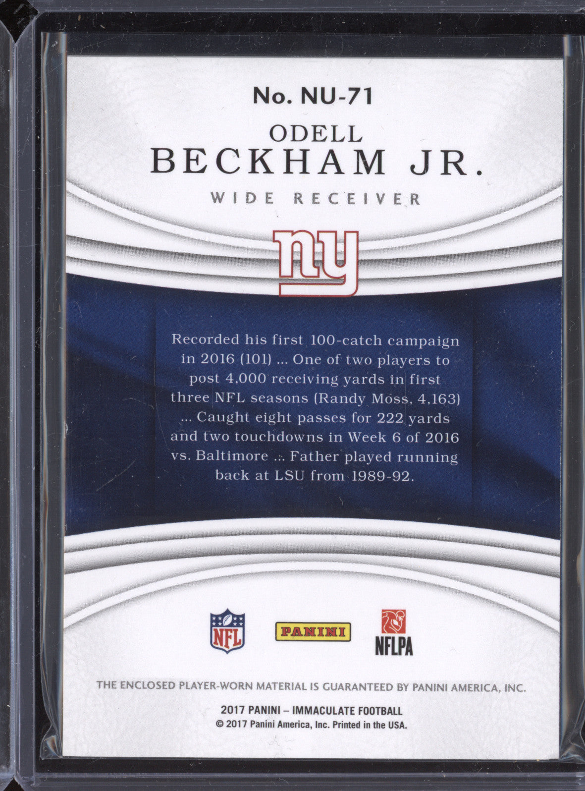 Odell Beckham Jr 2017 Panini Immaculate NU-71 Numbers Memorabilia 11/13