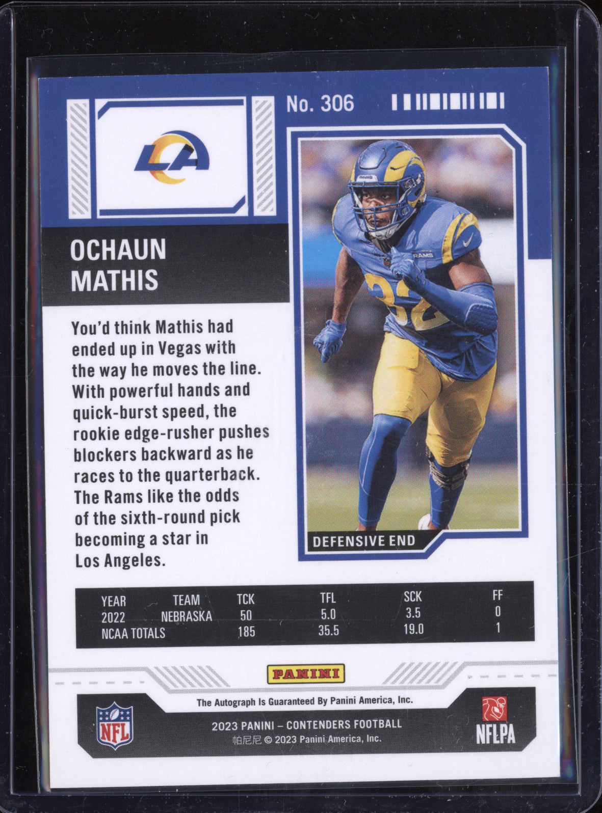 Ochaun Mathis 2023 Panini Contenders 306 Rookie Ticket Auto RC