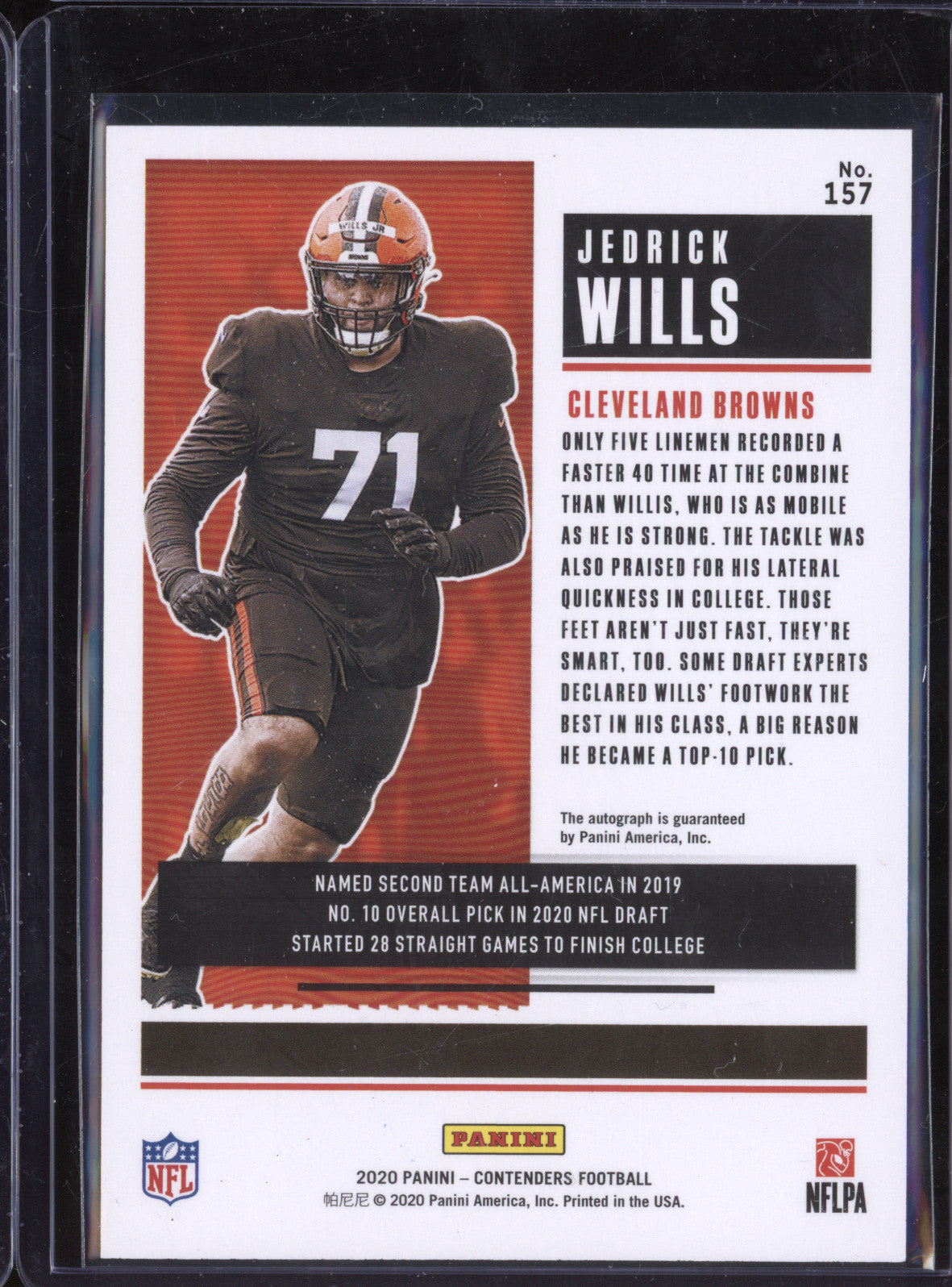 Jedrick Wills 2020 Panini Contenders 157 Rookie Ticket Auto RC