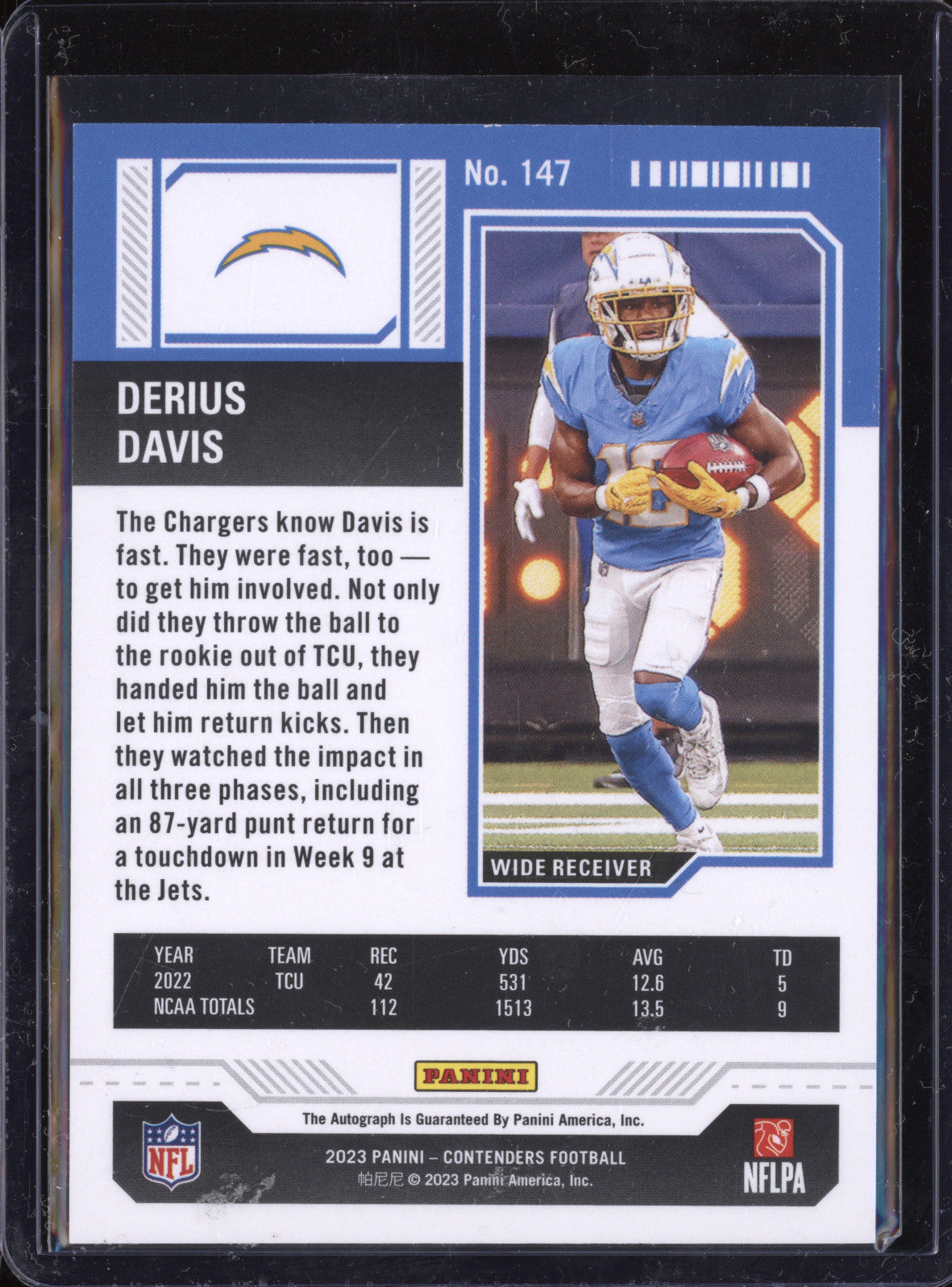 Derius Davis 2023 Panini Contenders 147 Rookie Ticket Auto RC