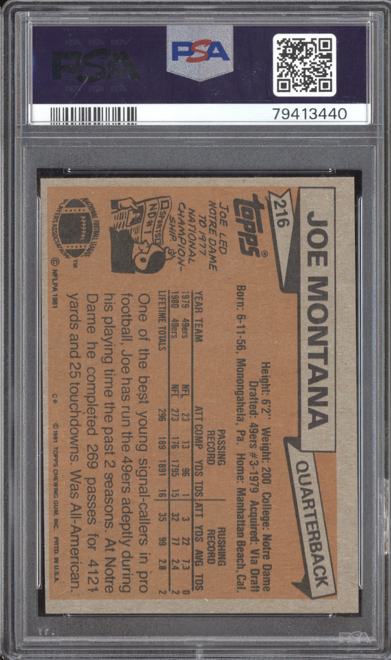 Joe Montana 1981 Topps 216 PSA 8