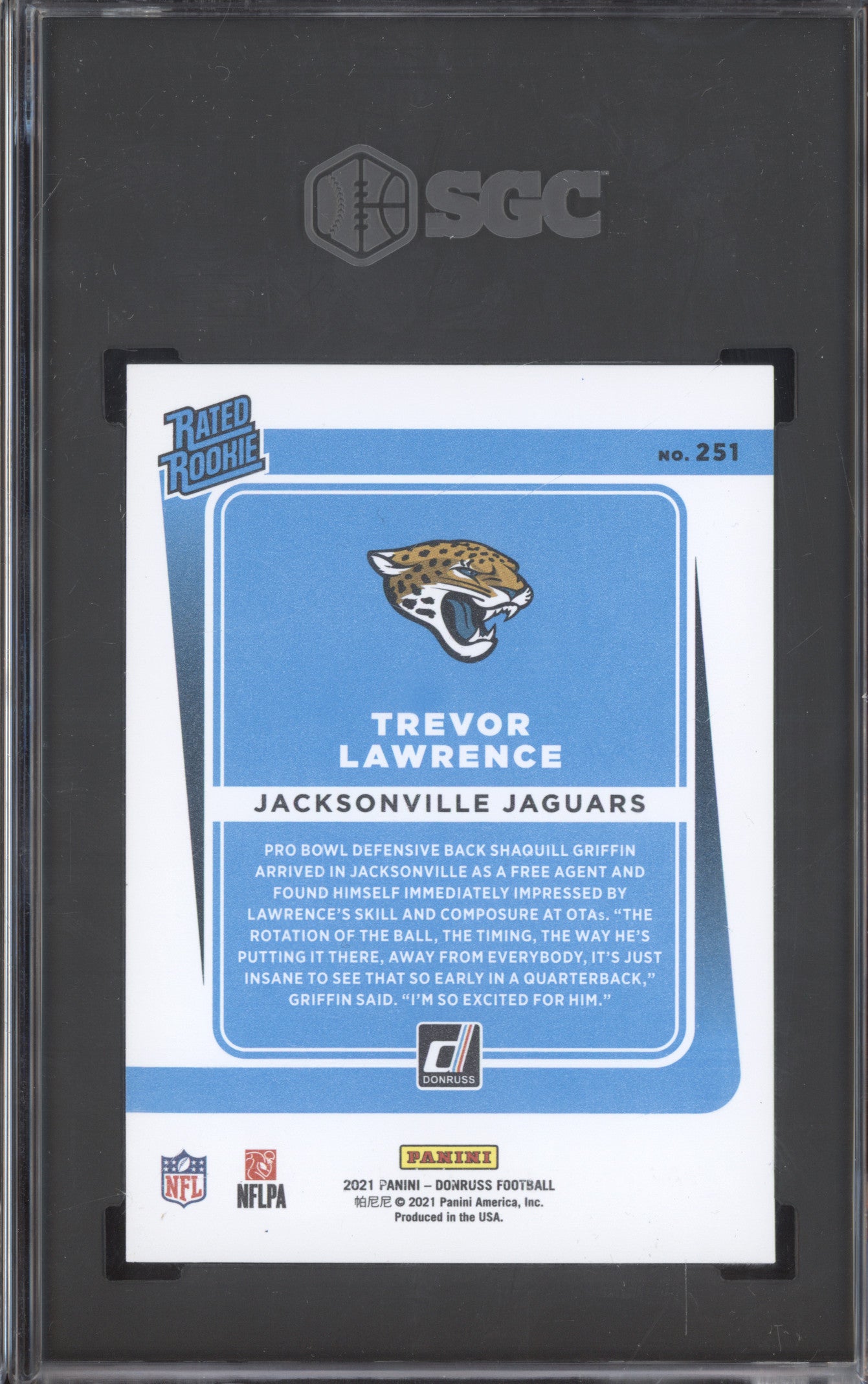 Trevor Lawrence 2021 Panini Donruss 251 Premium Press Proof RC SGC 10