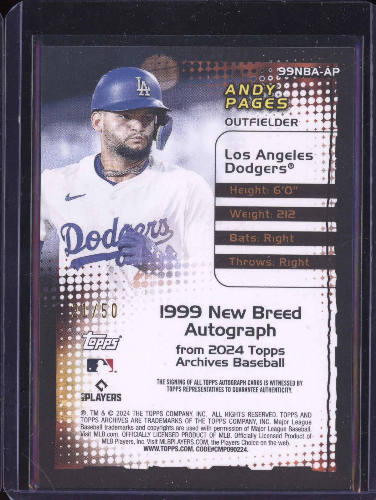 Andy Pages 2024 Topps Archives 99NBA-AP 1999 New Breed Auto Gold RC 21/50