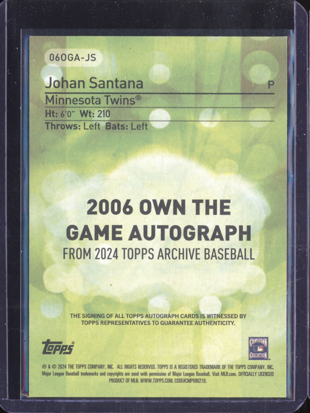 Johan Santana 2024 Topps Archives 06OGA-JS 2006 Own the Game Auto