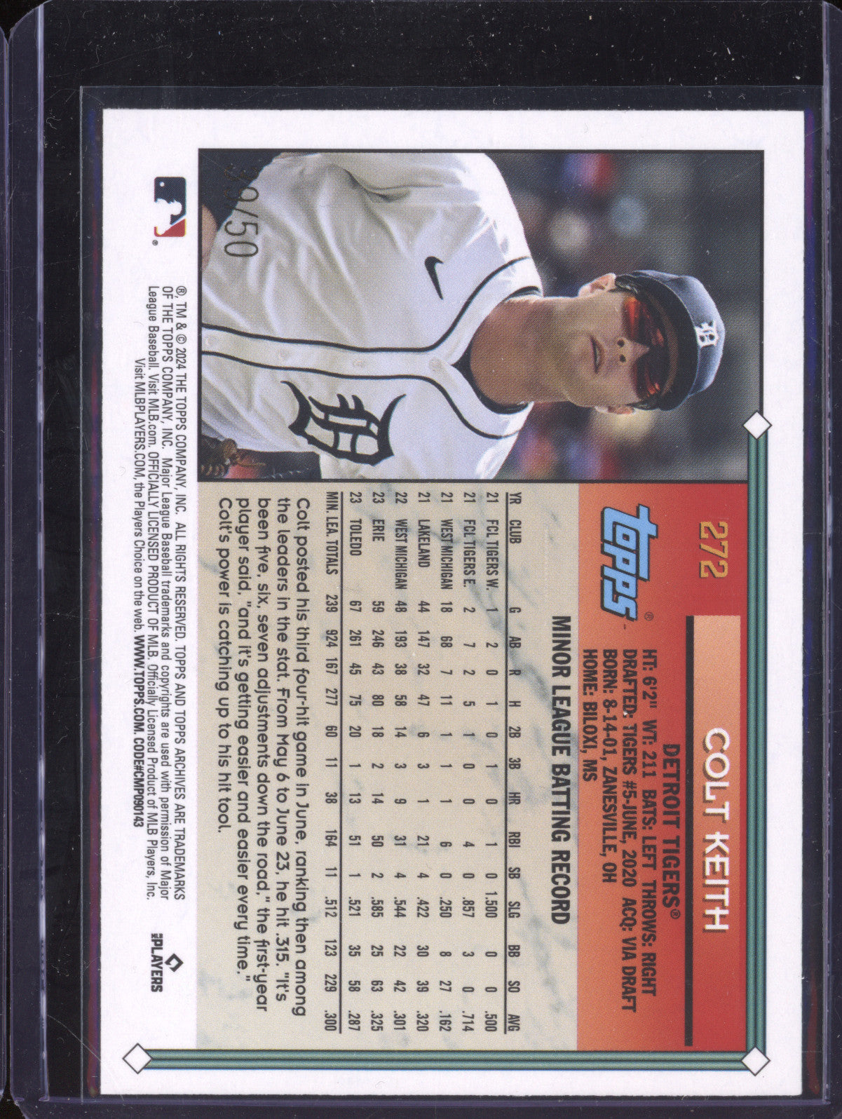 Colt Keith 2024 Topps Archives 272 1994 Topps Red Hot RC 39/50