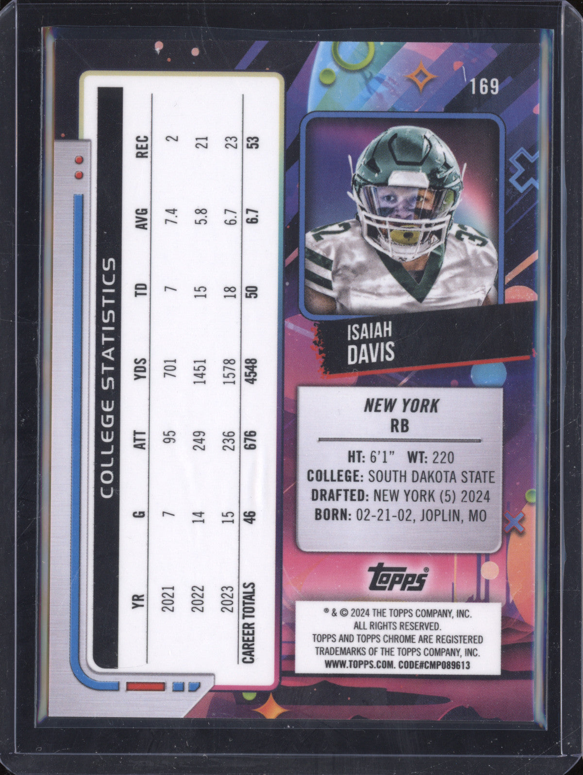 Isaiah Davis 2024 Topps Cosmic Chrome 169 Gold Interstellar RC 16/50