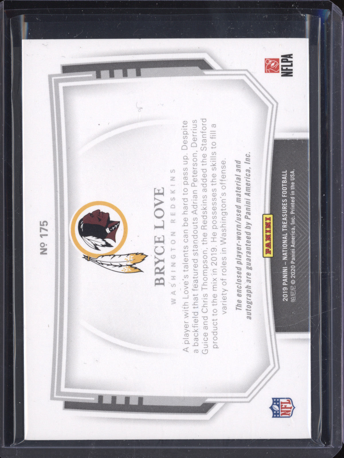 Bryce Love 2019 Panini National Treasures 175 Rookie Patch Auto Midnight RC 4/20