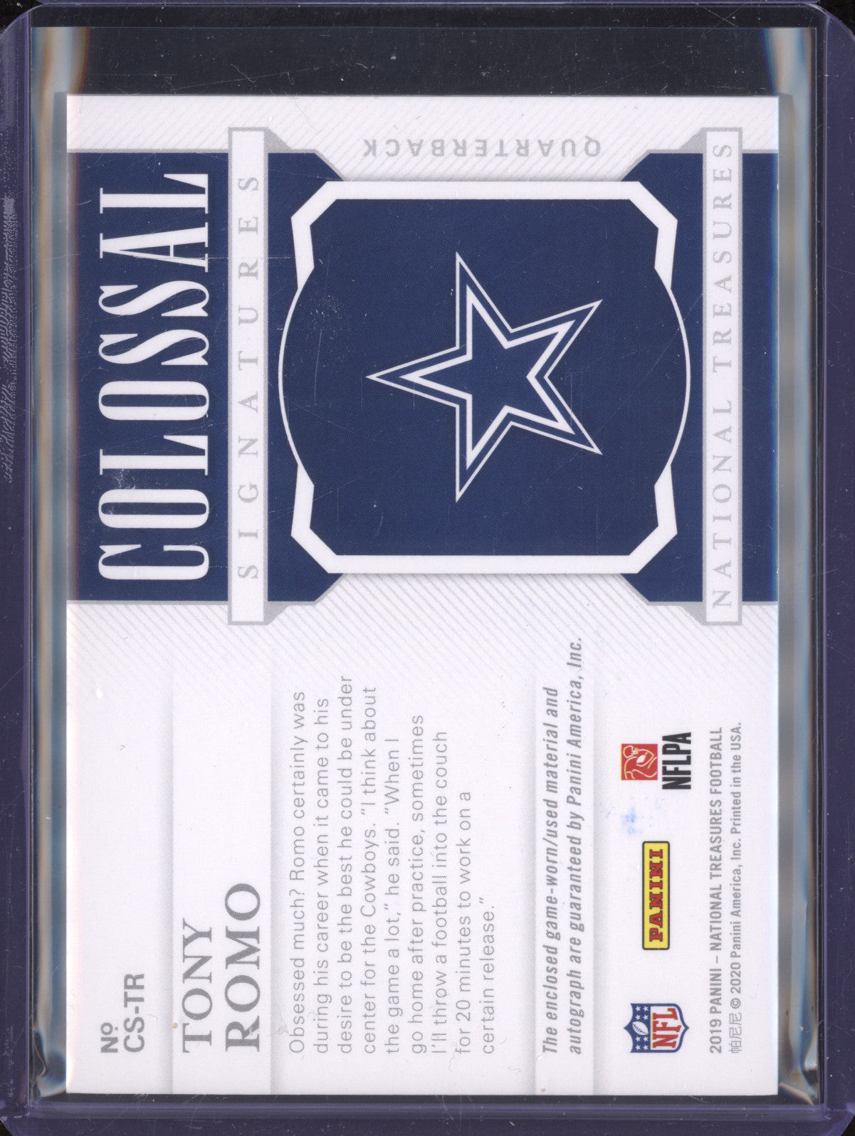 Tony Romo 2019 Panini National Treasures CS-TR Colossal Auto 8/25